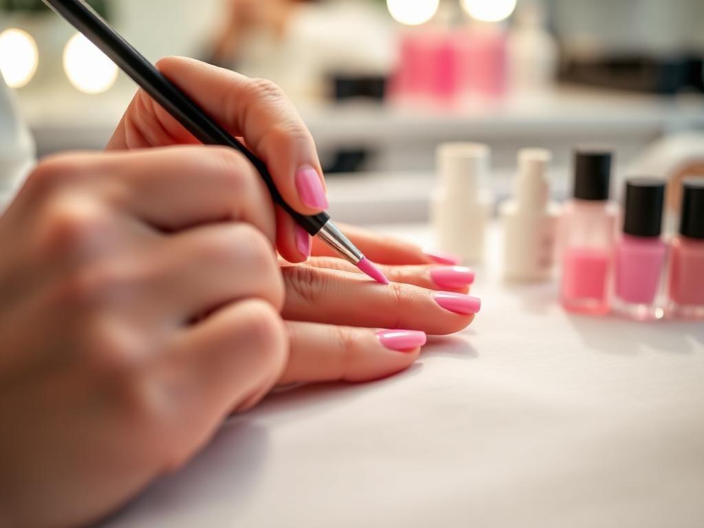 Manicure aplicando esmalte